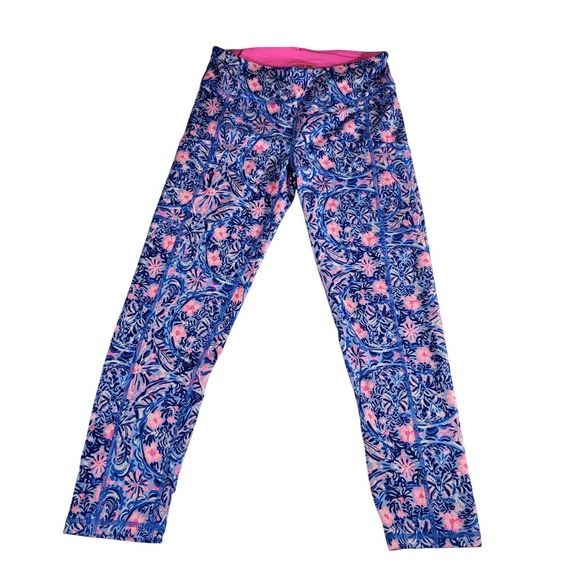 Lilly Pulitzer Luxletic Leggings Athletic Blue Pink Floral Print Size S - Picture 1 of 6